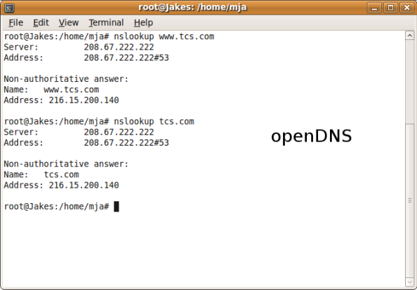 nslookup for tcs.com and www.tcs.com in open DNS